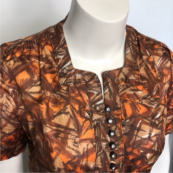 Vintage 50s Bespoke Autumn Jewel Shirtwaist Tea Dress - Picture 11 of 16